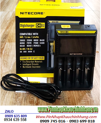 Nitecore D4 _Máy sạc 4 Pin Lithium 3v-3.7v-4.2v và NiMh 1.2v (màn hình LCD, Sạc Pin 18650, 21700, CR123A, 14500, 26650, 14500, 16340,..)